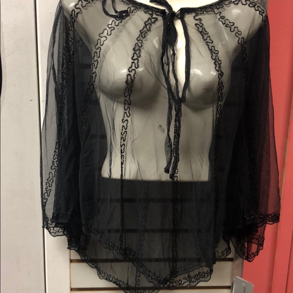 Adrianna Papell linear shine poncho wfront keyhole